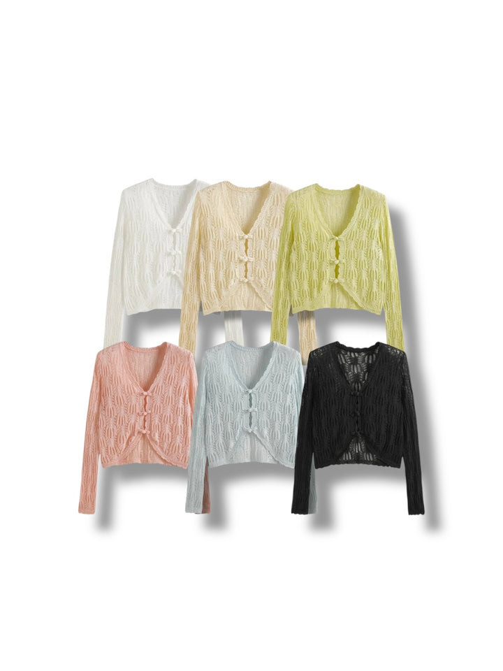 シアーレース クロップドニットカーディガン