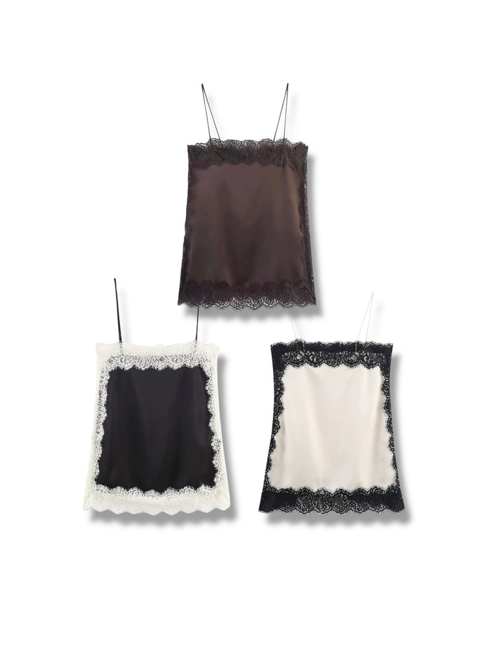 レーストリムサテンキャミソールトップス