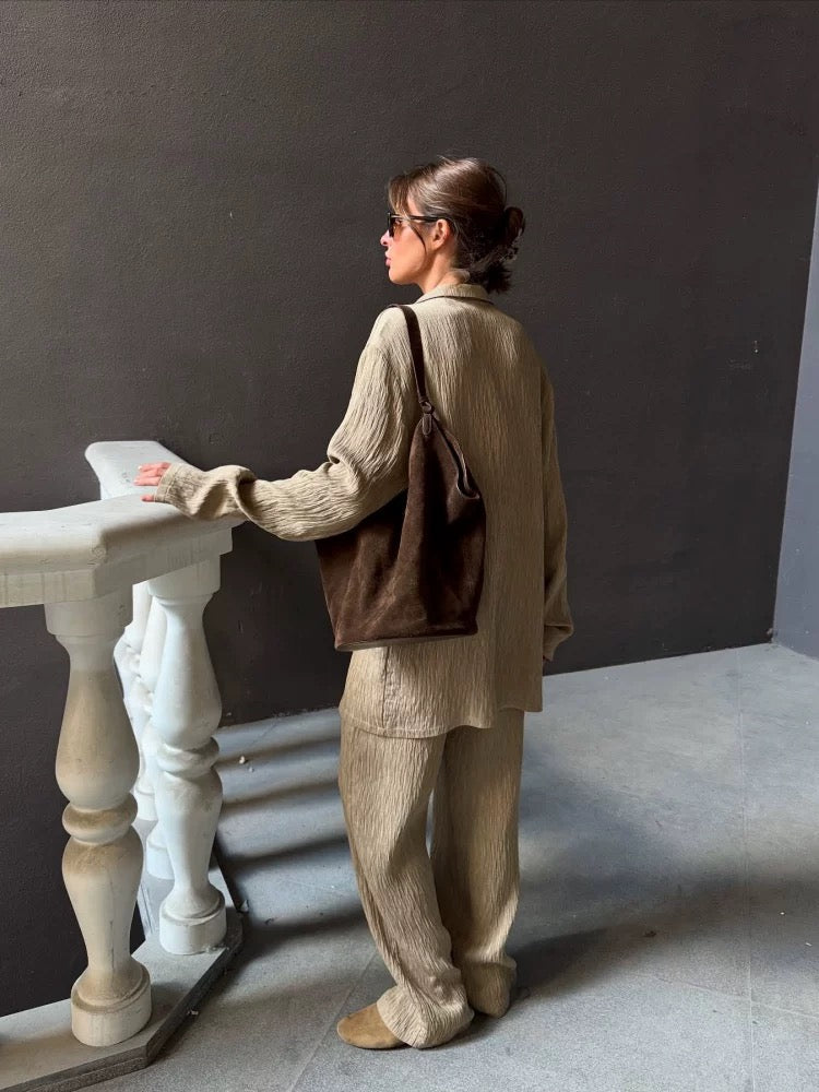 テクスチャーオープンカラーシャツパンツセット