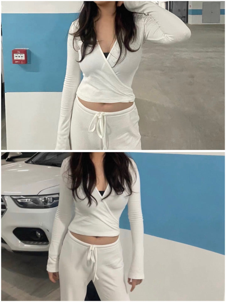 ラップデザイン裏起毛トップス