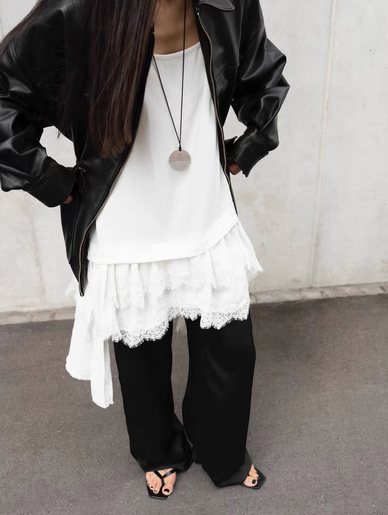 レースレイヤードアシンメトリーキャミワンピース