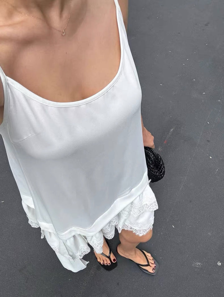 レースレイヤードアシンメトリーキャミワンピース