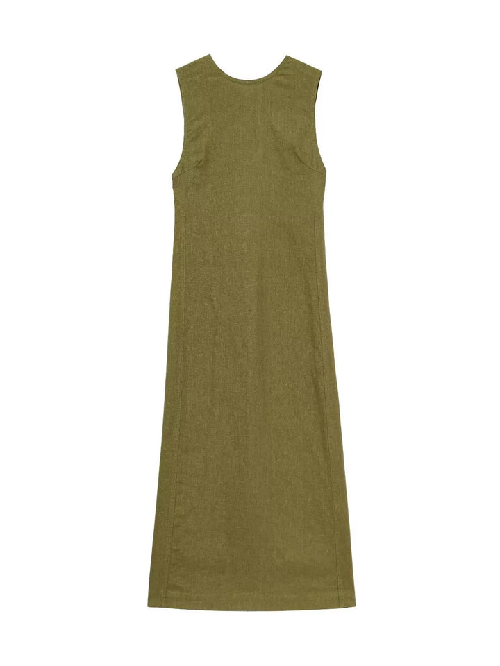 コットンリネンバックオープンスリーブレスワンピース