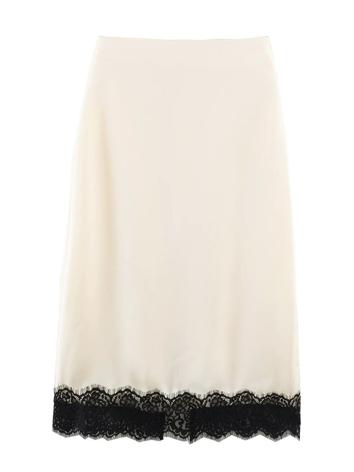 レーストリムスリットサテンミディスカート