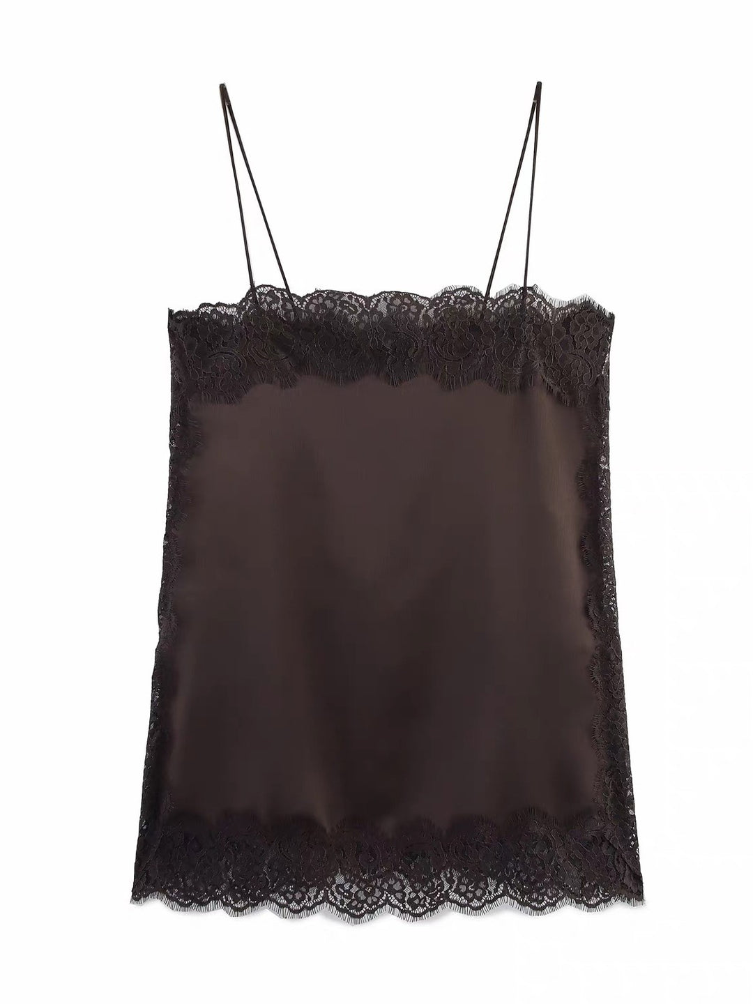 レーストリムサテンキャミソールトップス