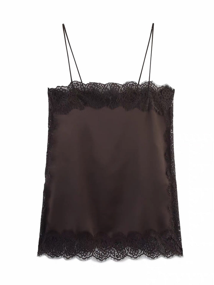 レーストリムサテンキャミソールトップス