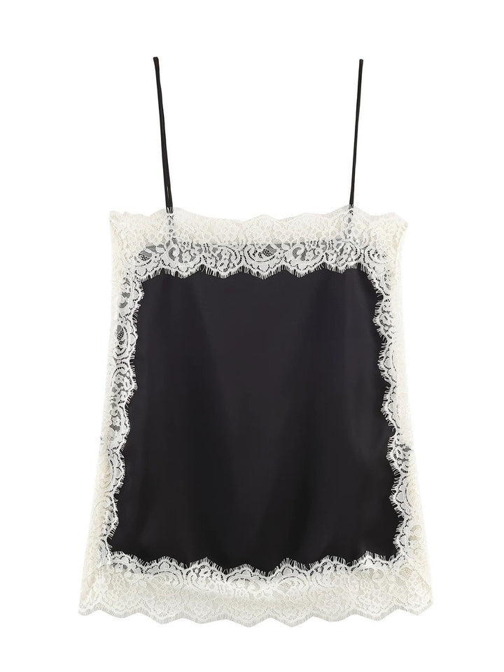 レーストリムサテンキャミソールトップス