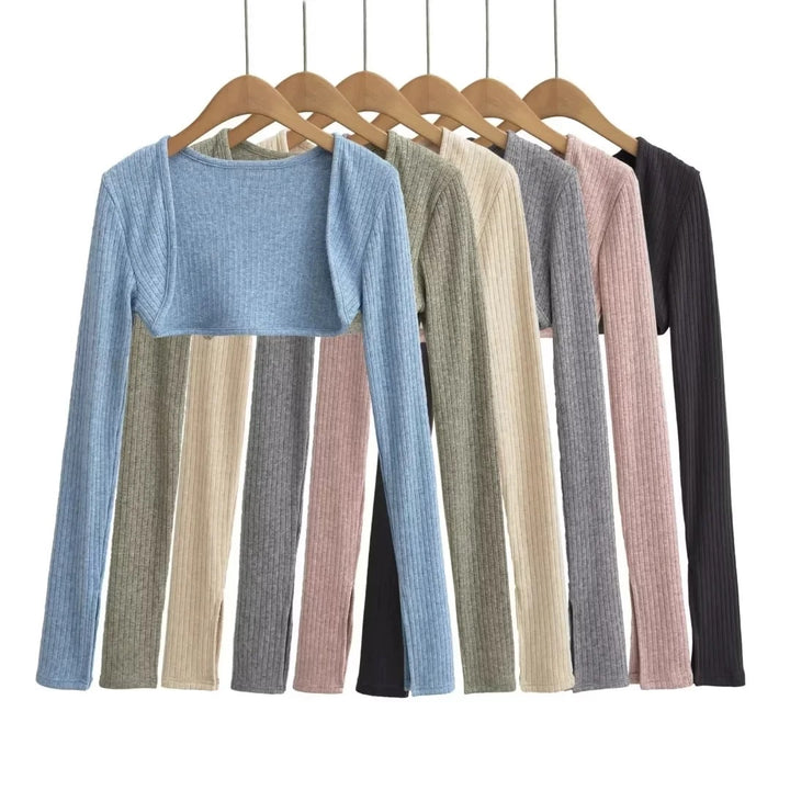 スリットスリーブリブニットボレロカーディガン