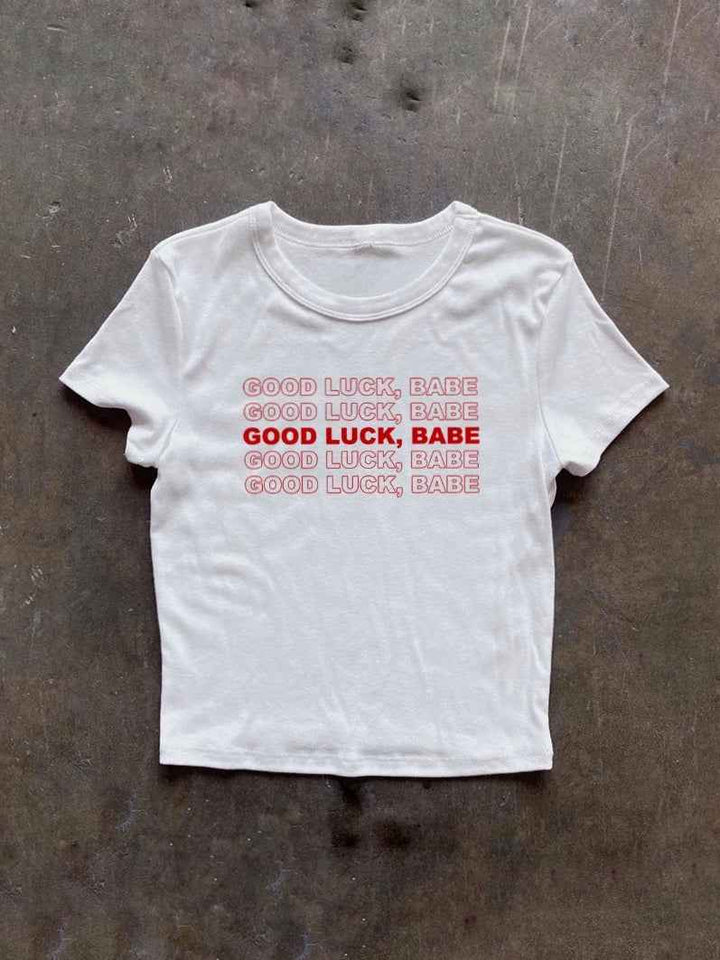 GOOD LUCK BABE グラフィックロゴプリントTシャツ
