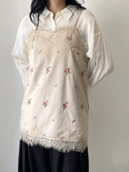 【 Select 】ベロアフラワー刺繍レーストリムキャミソール