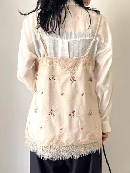 【 Select 】ベロアフラワー刺繍レーストリムキャミソール