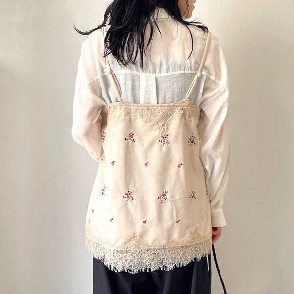 【 Select 】ベロアフラワー刺繍レーストリムキャミソール