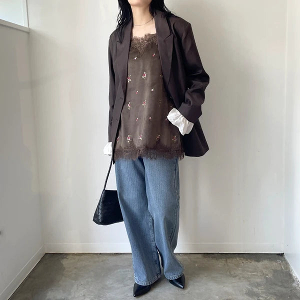 【 Select 】ベロアフラワー刺繍レーストリムキャミソール
