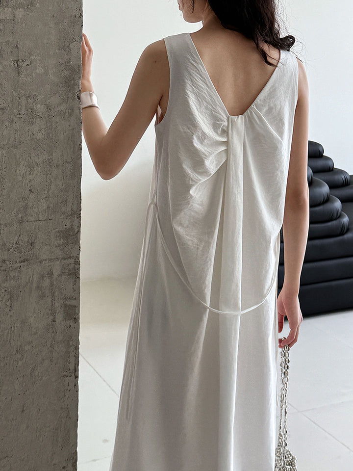 2WayVネックプリーツスリーブレスワンピース