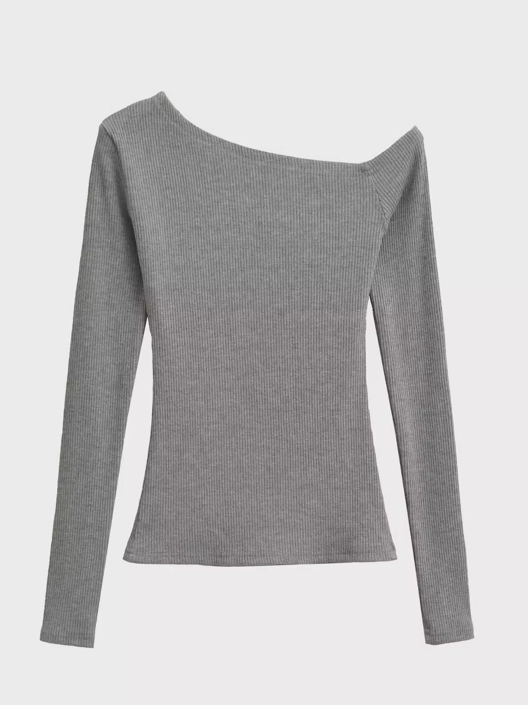 アシンメトリーネックリブトップス