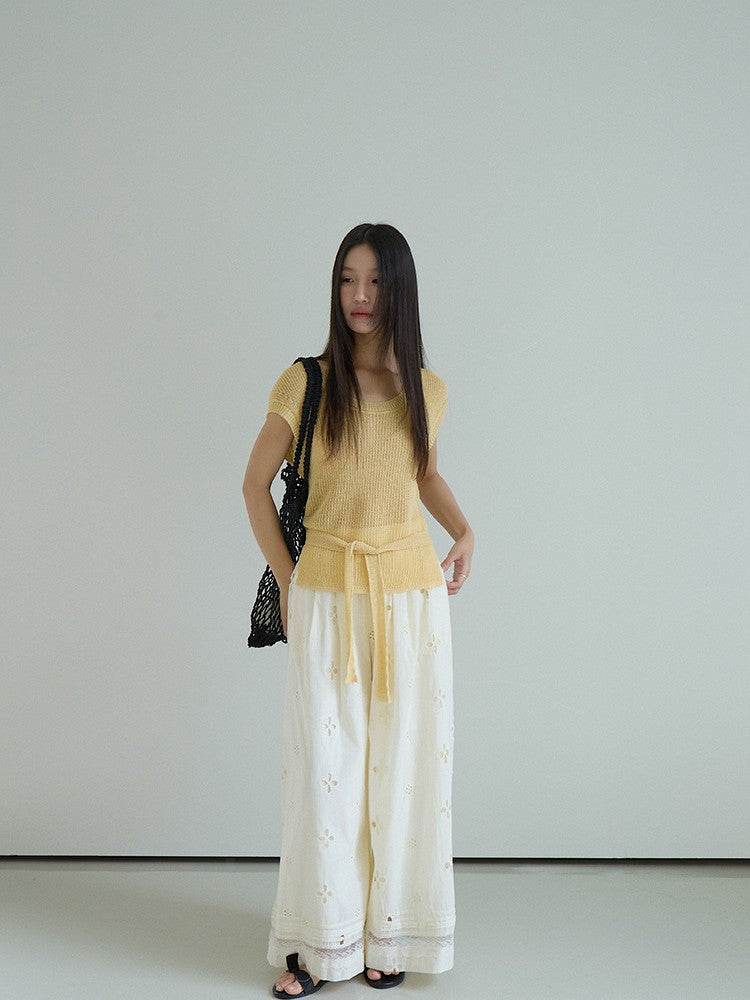 シアーサマーニットリボン付きトップス