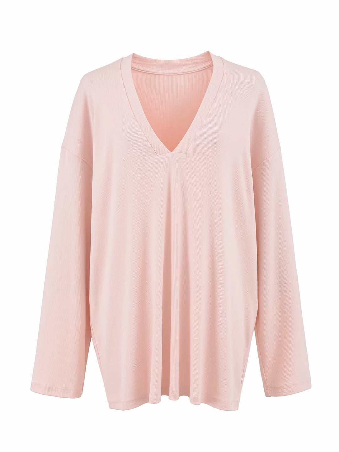 Vネックリラックスリブトップス