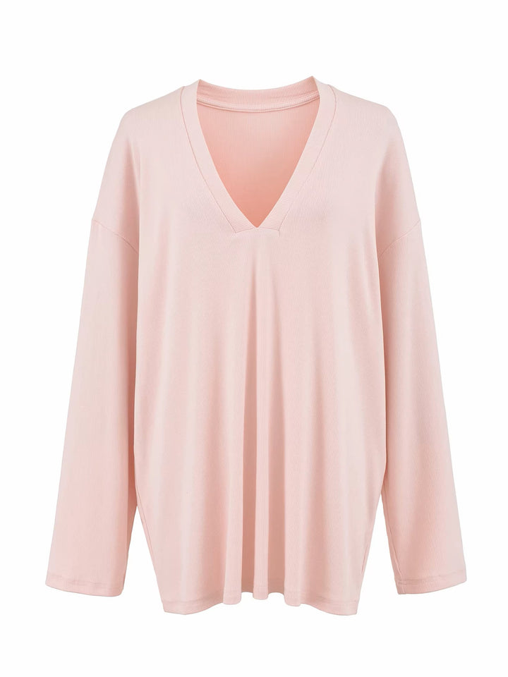Vネックリラックスリブトップス