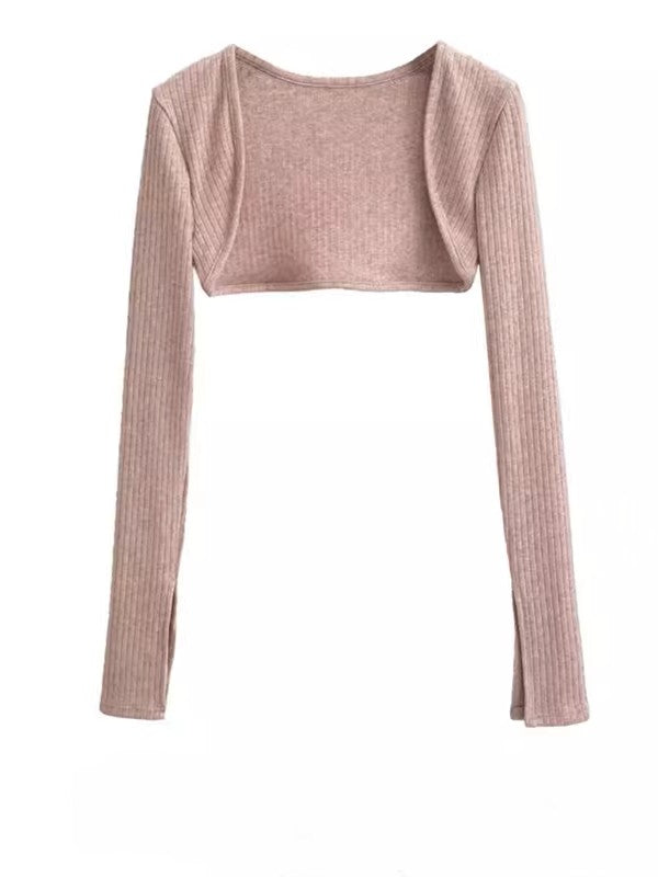 スリットスリーブリブニットボレロカーディガン