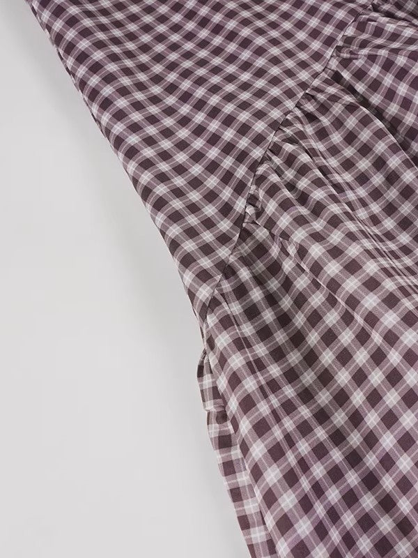 ギンガムチェックヨーク切り替えロングスカート