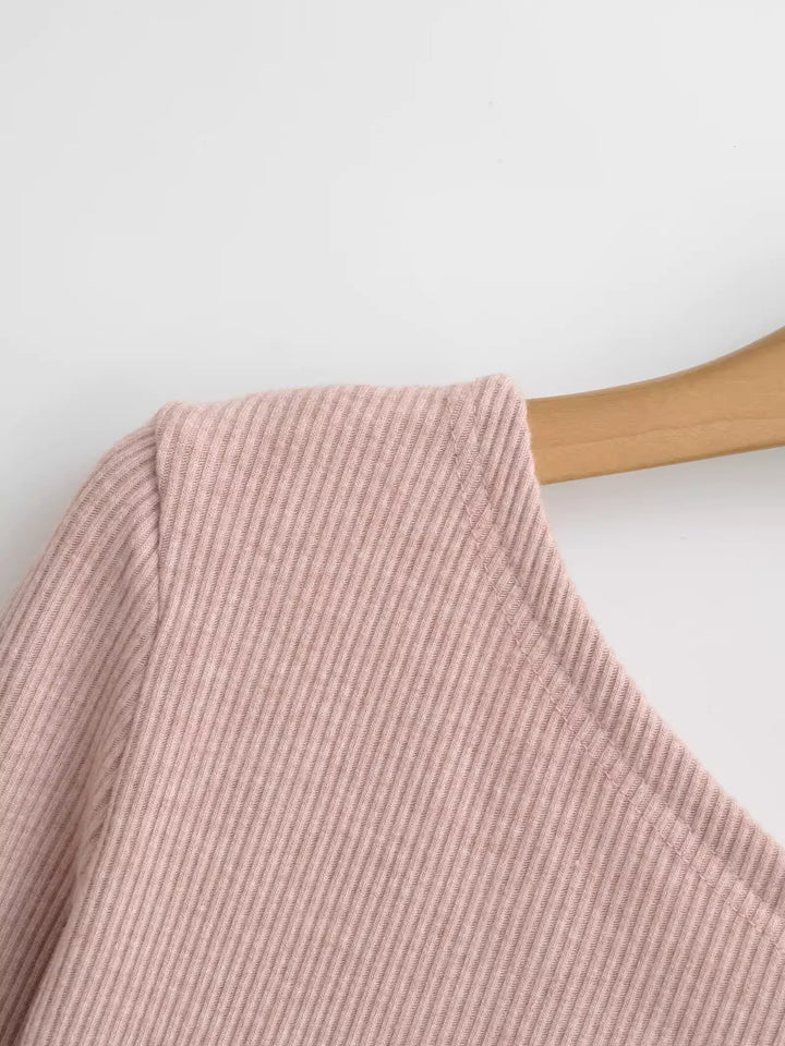 アシンメトリーネックリブトップス