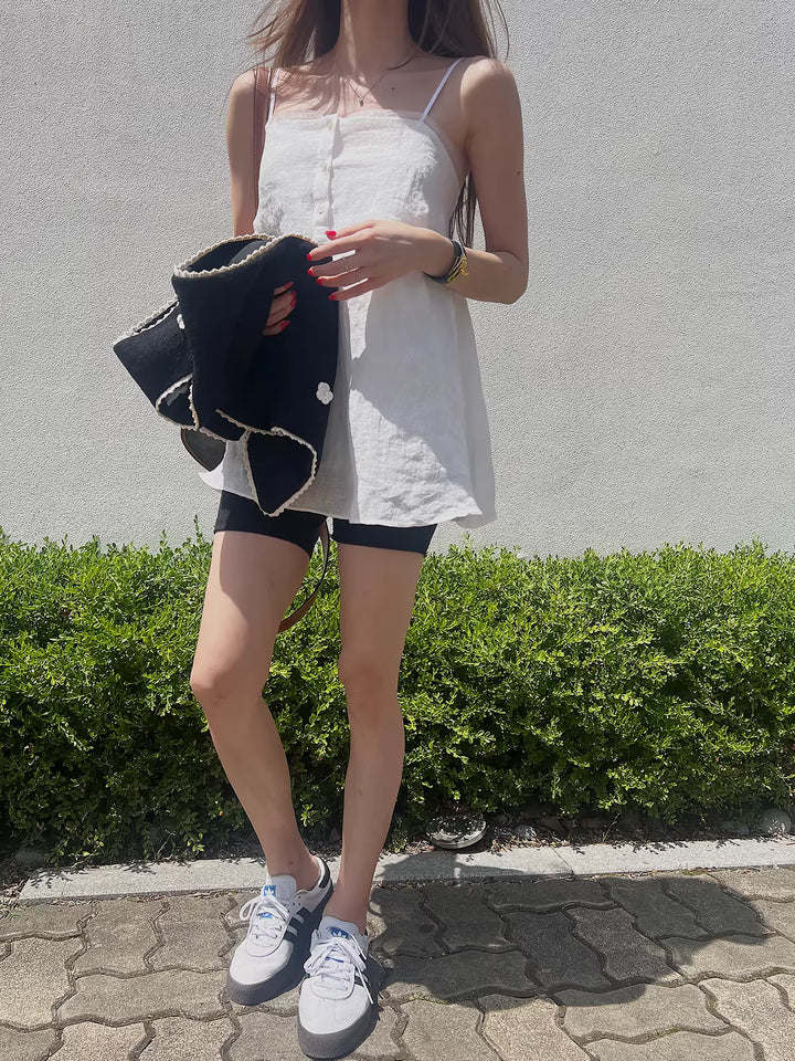 シアートリムコットンロングキャミソール