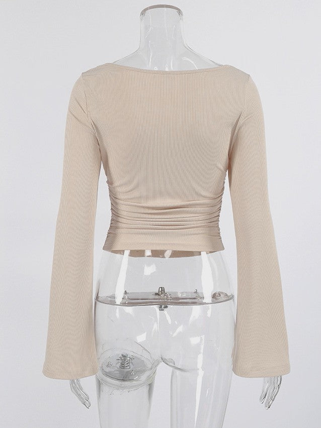 フレアスリーブウエストシャーリングトップス