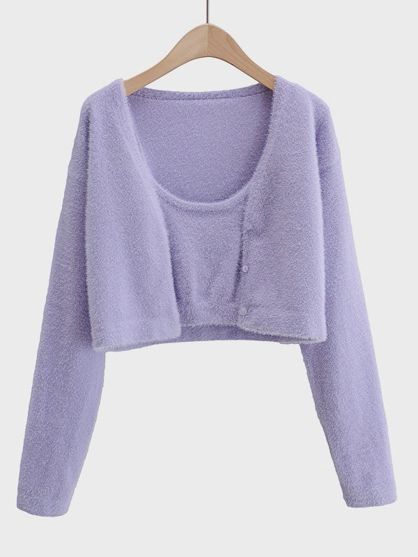 シャギーニットカーディガンアンサンブル