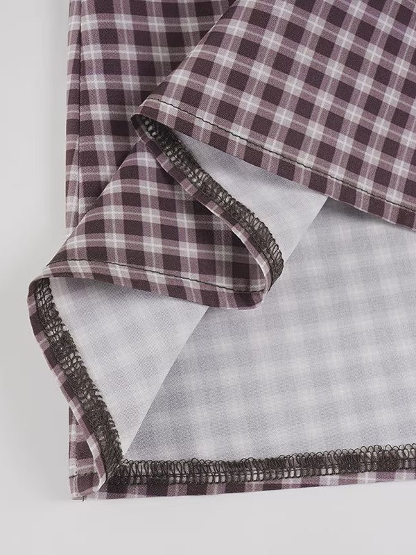 ギンガムチェックヨーク切り替えロングスカート