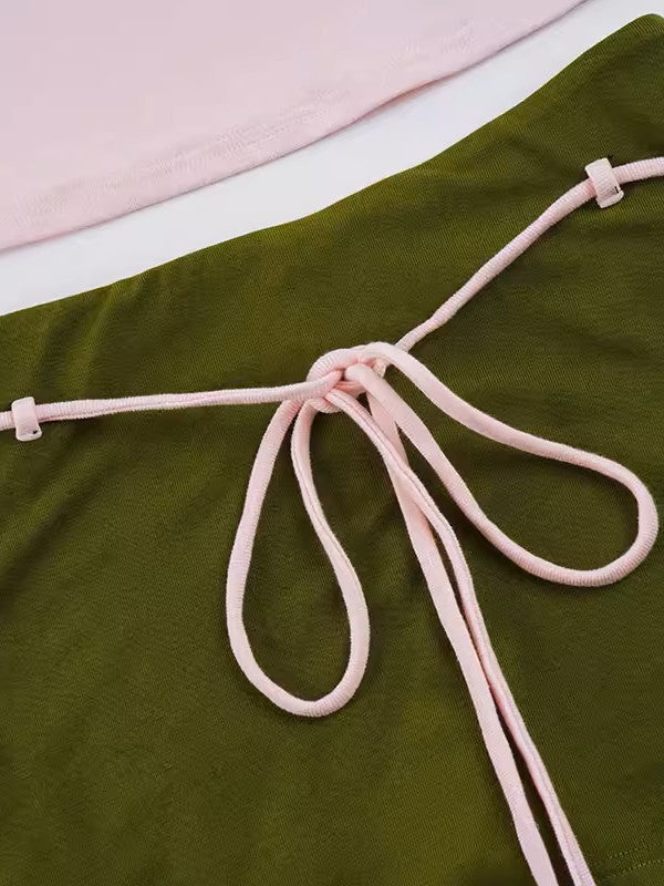 ピンクグリーンコントラストスコートショーツ