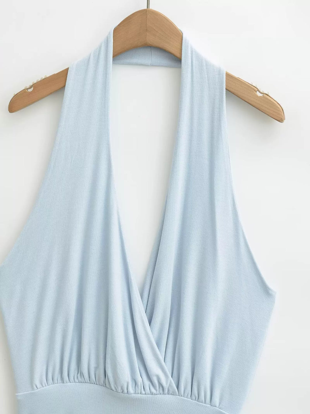 バックレスドレープホルターネックトップス