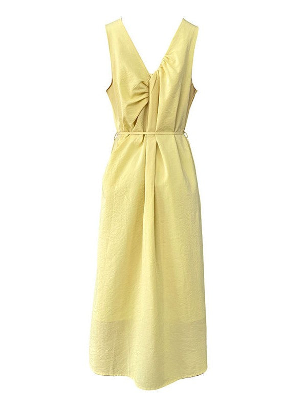 2WayVネックプリーツスリーブレスワンピース