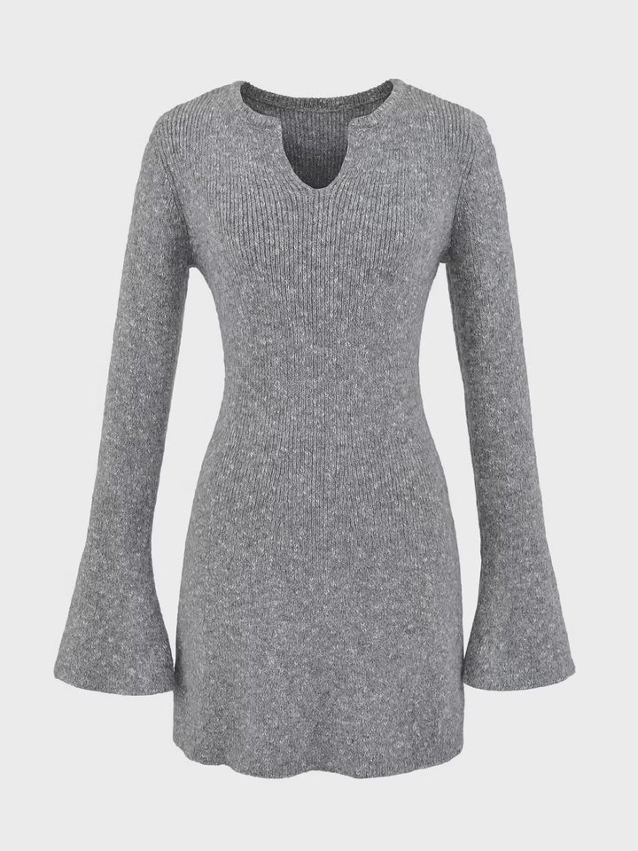 フレアスリーブメランジニットミニワンピース