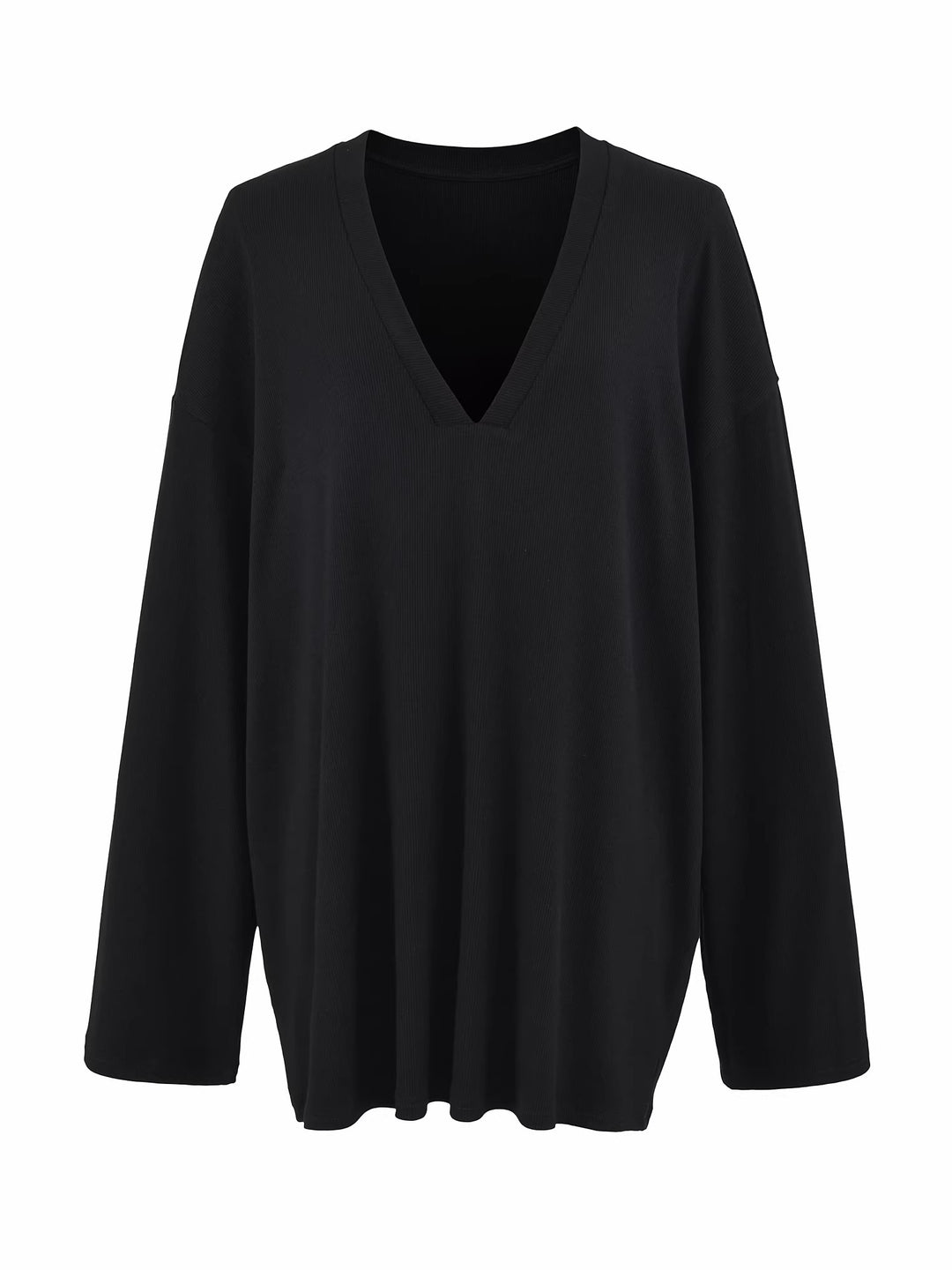 Vネックリラックスリブトップス