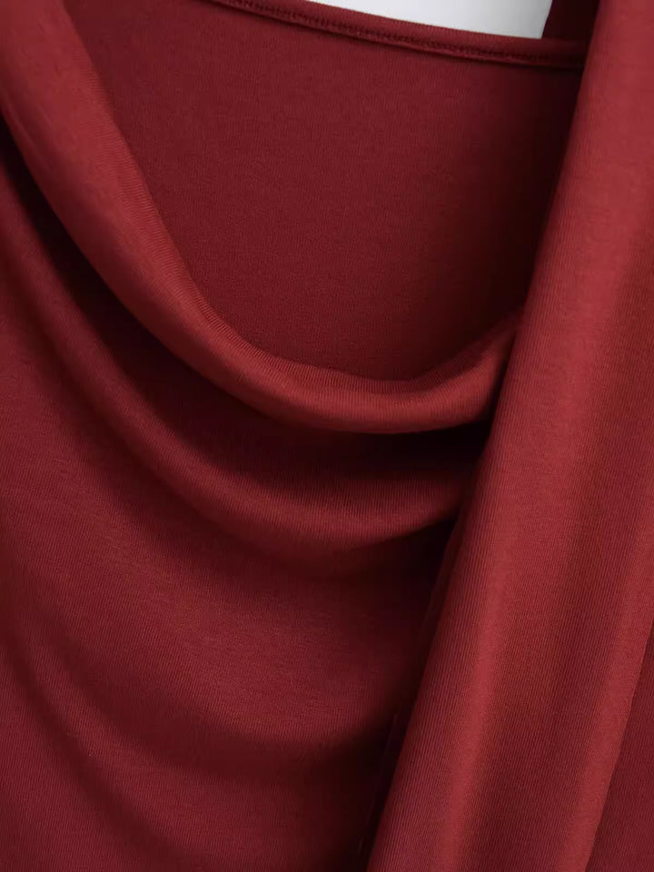 タイ付きドレープネックトップス