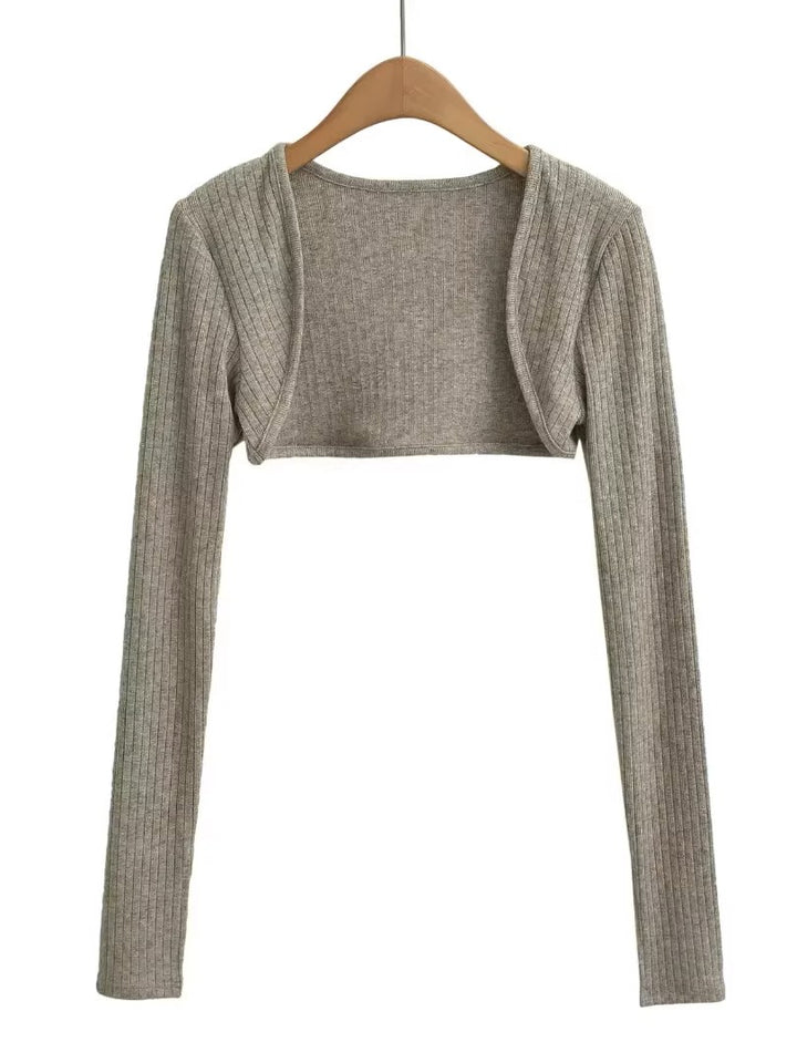 スリットスリーブリブニットボレロカーディガン