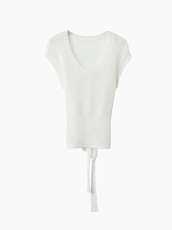 シアーサマーニットリボン付きトップス