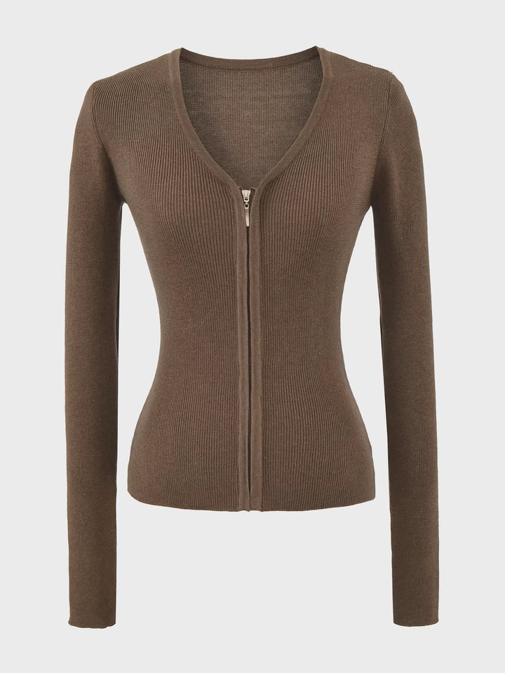 ノーカラーVネックジップカーディガン