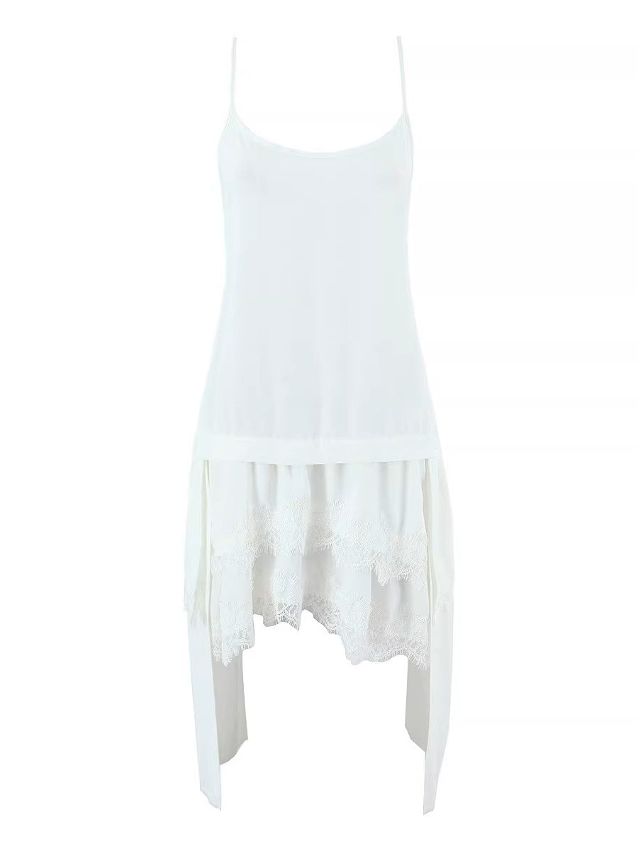 レースレイヤードアシンメトリーキャミワンピース