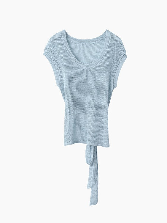 シアーサマーニットリボン付きトップス