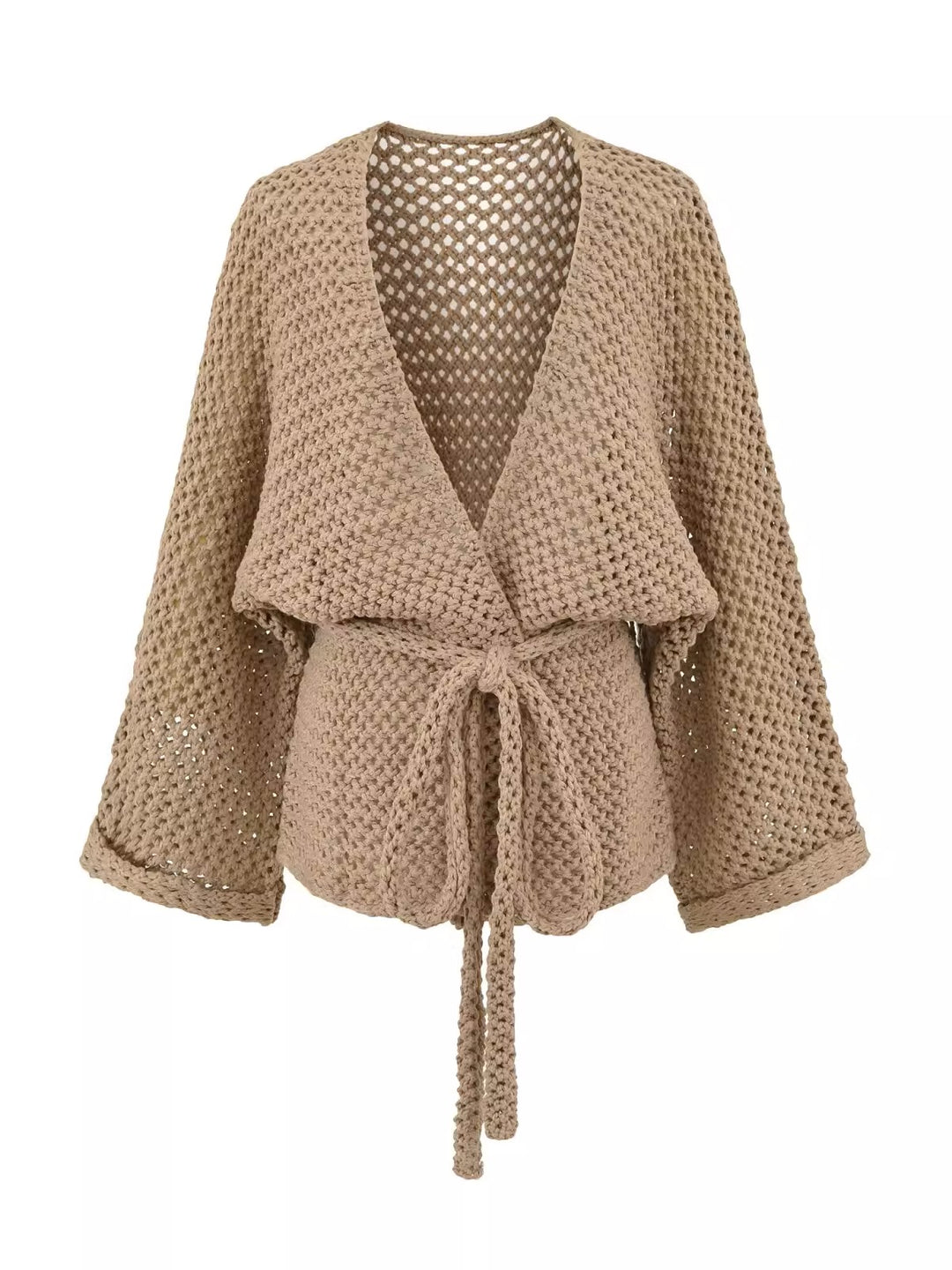 メッシュニットソリッドカラーラップカーディガン