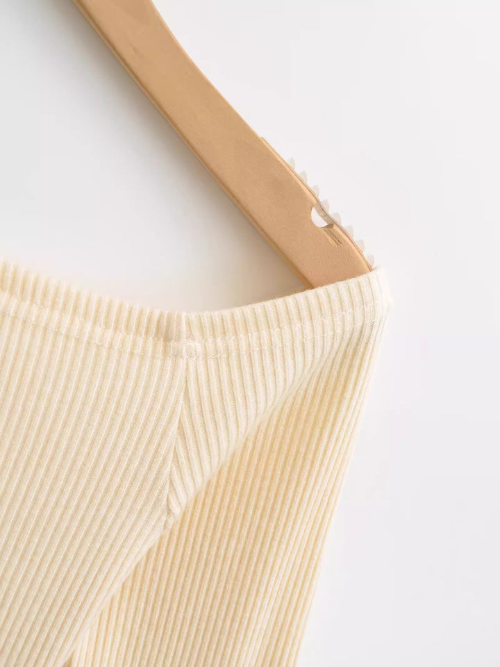 アシンメトリーネックリブトップス