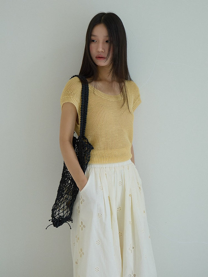 シアーサマーニットリボン付きトップス