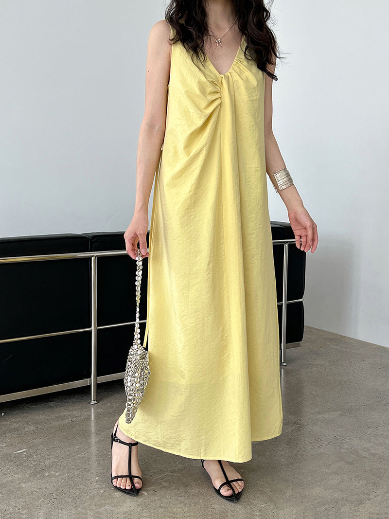 2WayVネックプリーツスリーブレスワンピース