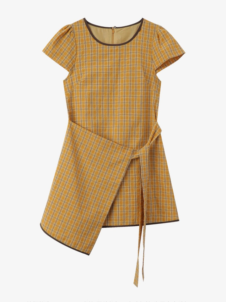 チェック柄エプロン付きレトロワンピース