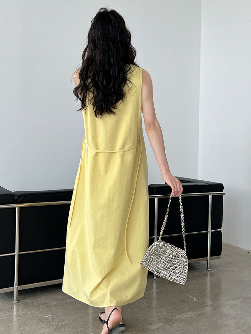 2WayVネックプリーツスリーブレスワンピース