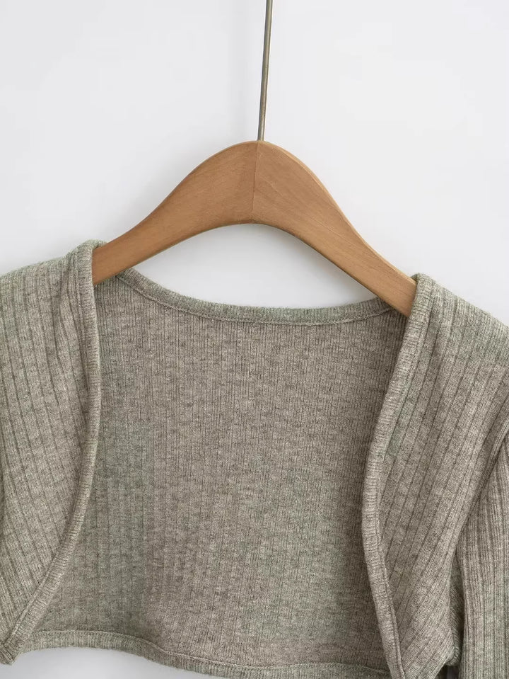 スリットスリーブリブニットボレロカーディガン