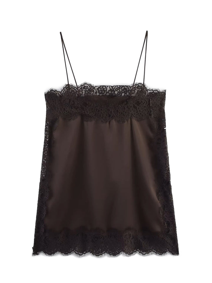 レーストリムサテンキャミソールトップス