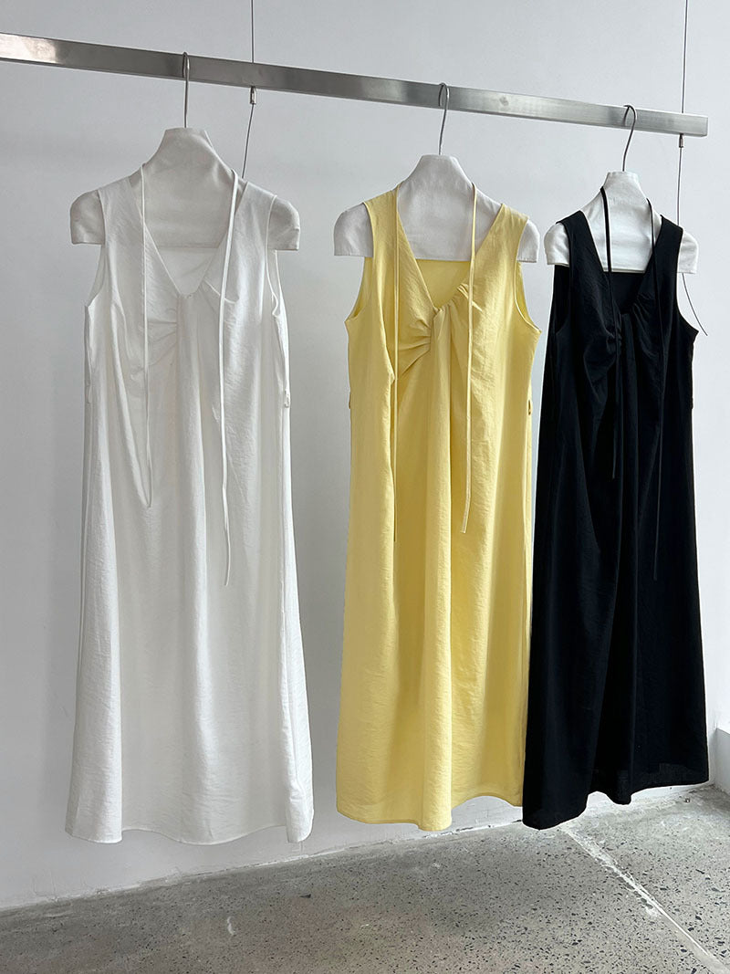 2WayVネックプリーツスリーブレスワンピース