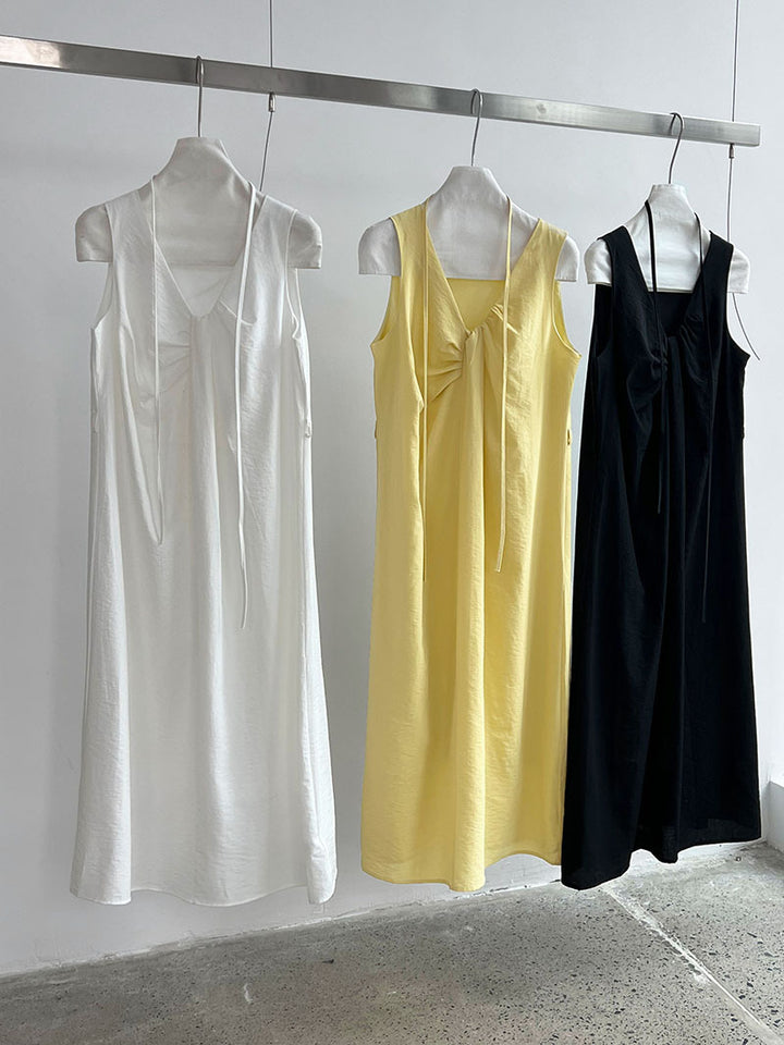 2WayVネックプリーツスリーブレスワンピース